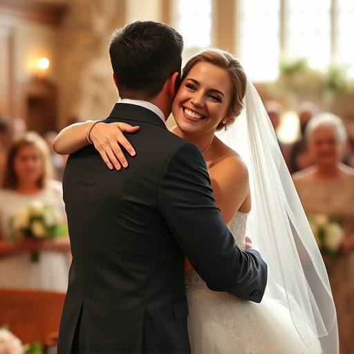 High-quality image showcasing a joyful moment between the bride and groom during a wedding ceremony
